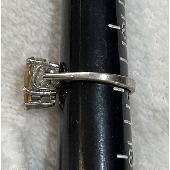 18k hge White Gold Plated Ring 6.75" Teardrop Citrine & Trillion CZ Sparkling - Picture 7 of 9